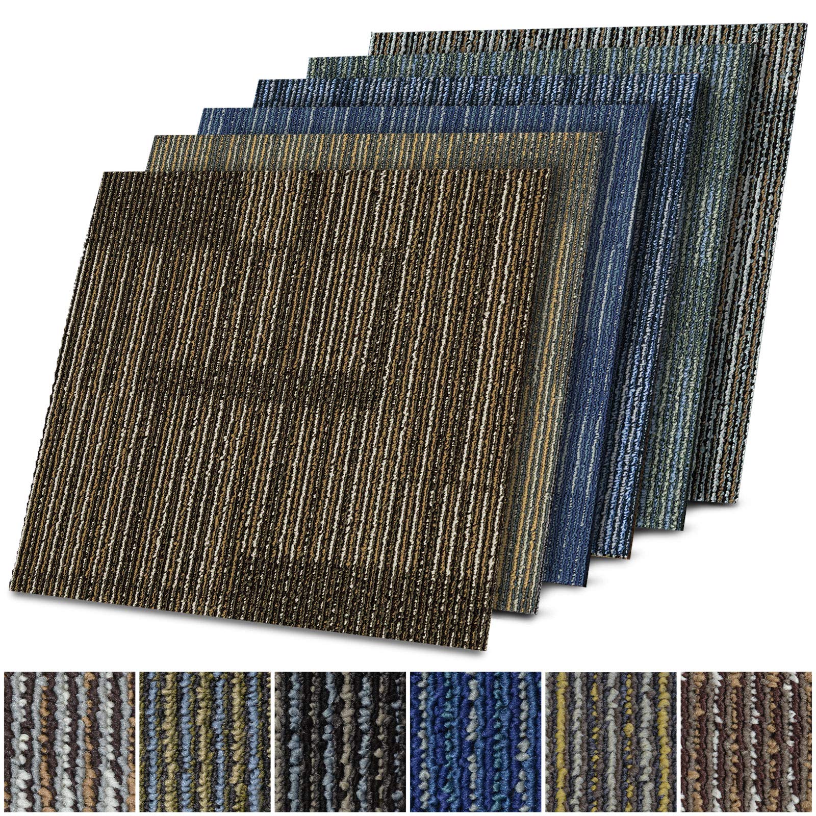 casa pura Linz Design Carpet Tiles 50 x 50 cm Loose Lay, 1 m² Set - Durable Loop Pile Commercial Grade Carpet Flooring Tiles, Anti-Static with Bitumen Back (Brown, 4 Tiles)