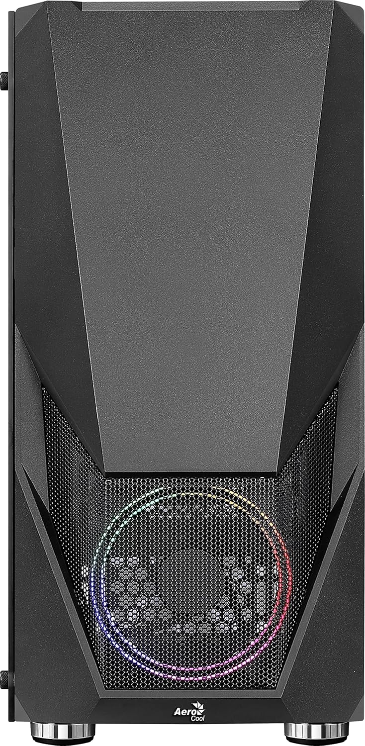 AeroCool Zauron Saturn Mid Tower PC Gaming Case with Tempered Glass Window, 12 cm FRGB Fan, 2 x USB 3.0, Supports ATX/Micro-ATX/Mini-ITX, Black ZAURONBK