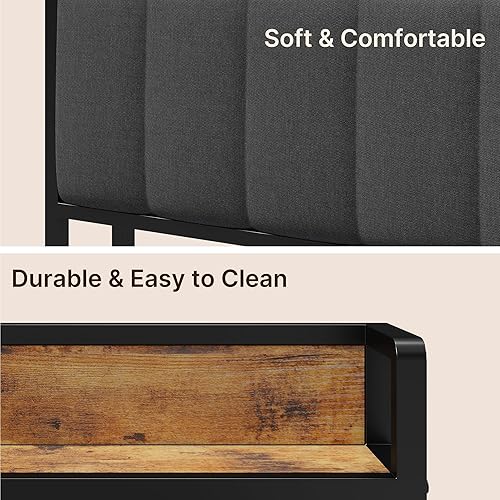 Miniatura 16 de Gizoon Base de cama de plataforma tamaño Queen, marco de cama de metal con cabecera de almacenamiento, resistente y estable, sin ruido, no necesita