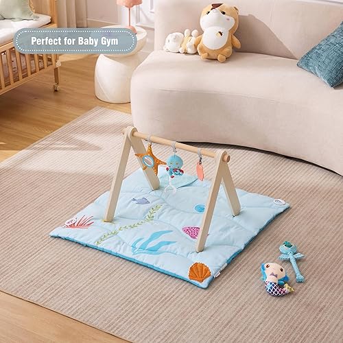 Miniatura 7 de UTEX Tapete de actividad para bebé, tapete de gimnasio con 9 juguetes sensoriales, tapete para el tiempo boca abajo para habilidades motoras y