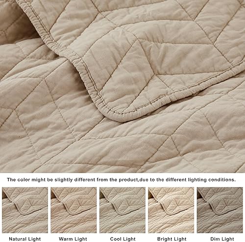 Miniatura 5 de palassio Juego de ropa de cama de 100 % algodón de color beige oscuro, tamaño California California King con fundas de almohada, colcha ligera y