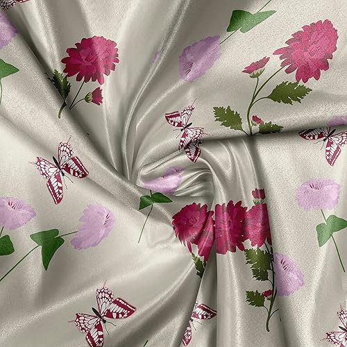 Miniatura 4 de Ambesonne Floral Fabric by The Yard, Spring Time Flowers Spread Bouquet on Pastel Tone Backdrop Pattern, Decorative Satin Fabric for Home Textiles