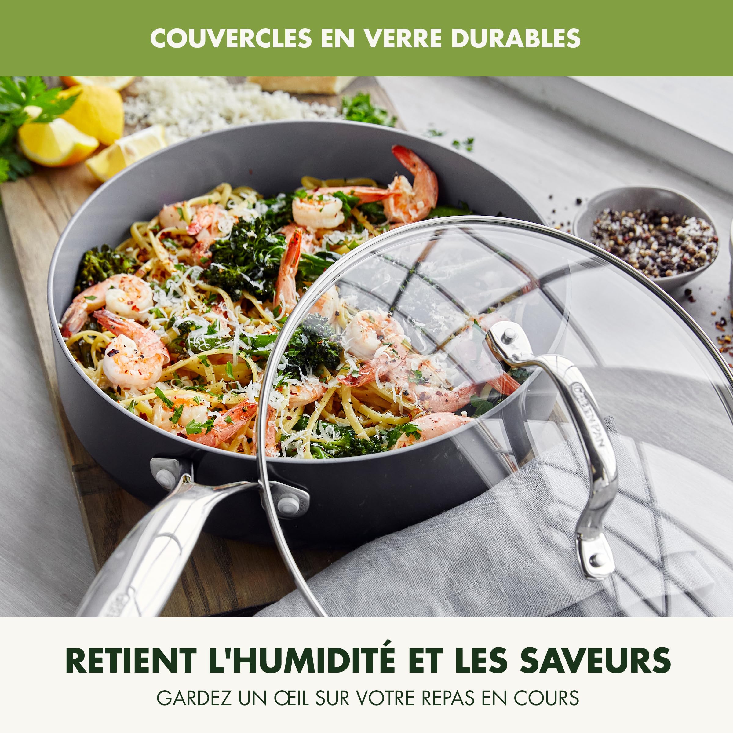 GreenPan Valencia Pro Poêle à frire antiadhésive en céramique saine anodisée dure de 20 cm et 26 cm, sans PFAS, induction, lave-vaisselle, four, gris