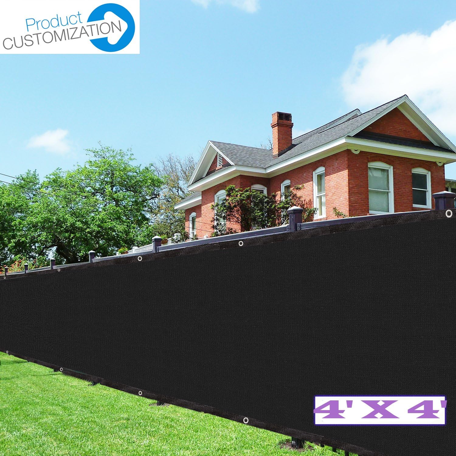 Eden's Decor Customizable Commercial Grade Fence Screen Privacy Screen 140 GSM (4ft X 4ft, Black)