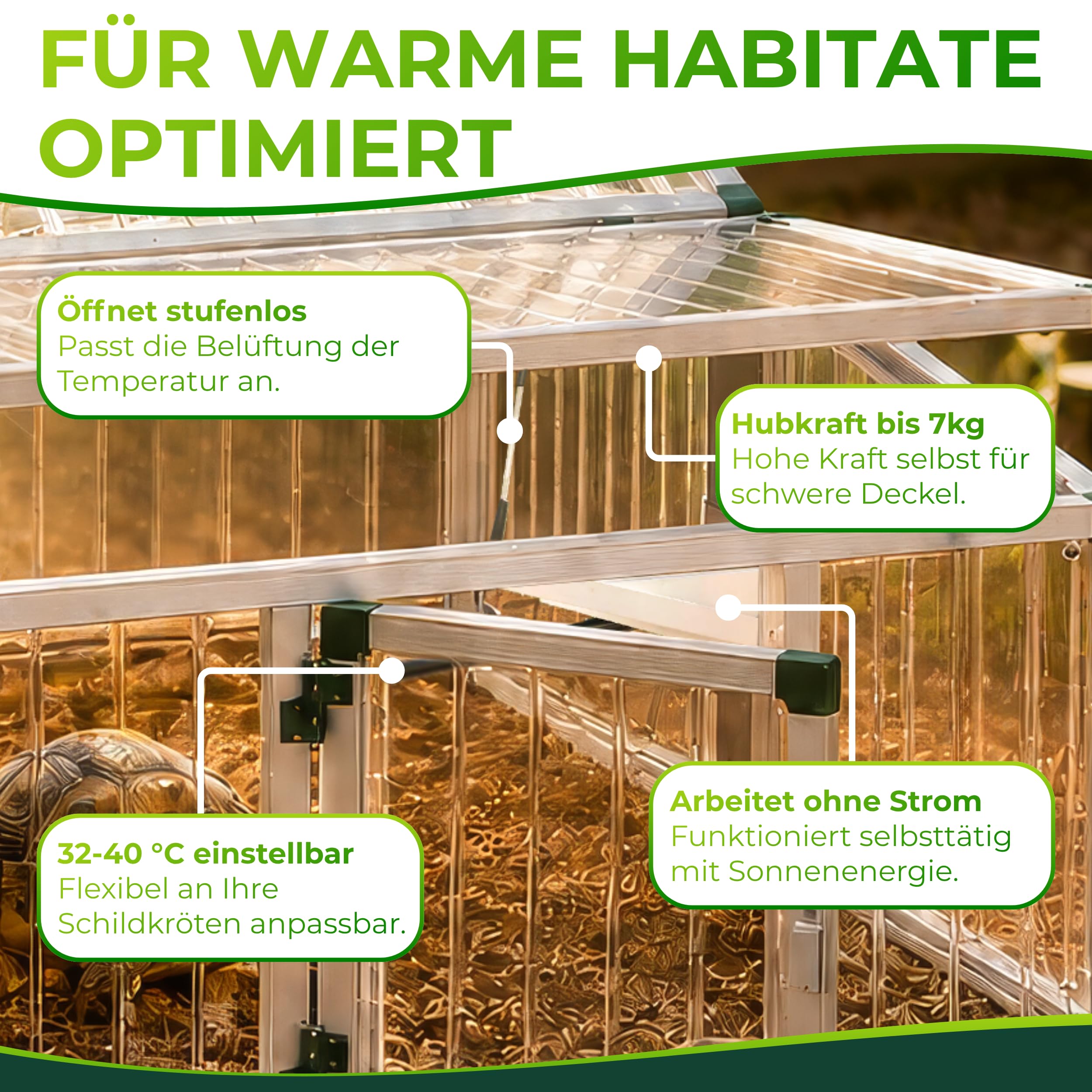 Beckmann automatischer Fensteröffner für Schildkrötenhaus 7kg Hubkraft 32-40°C Terrarium Zubehör