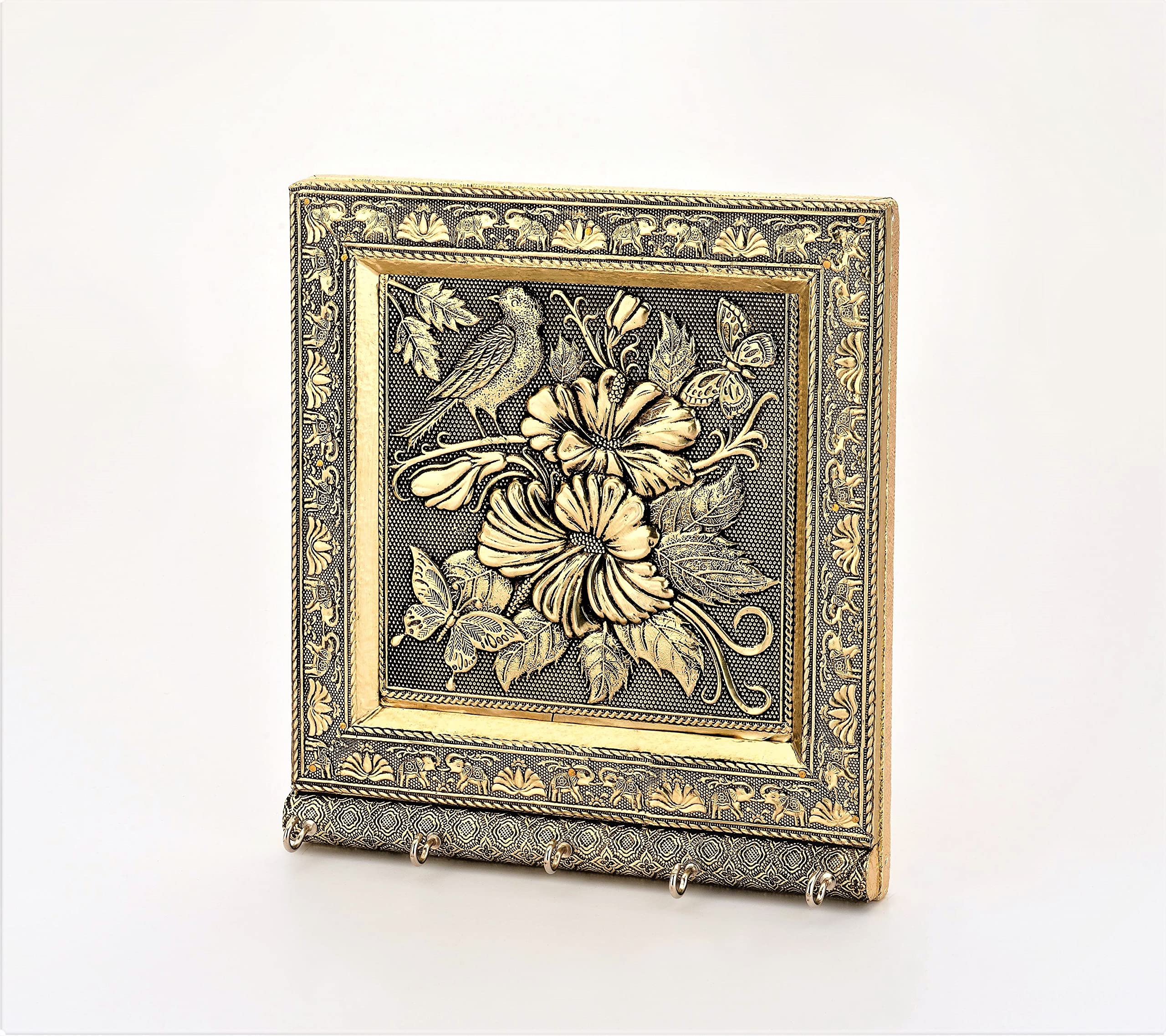 ShCraft Design Sparrow Golden Antique Design with Five Steel Hooks for Key Handing Key Stand Key Hanging Board. Key Board