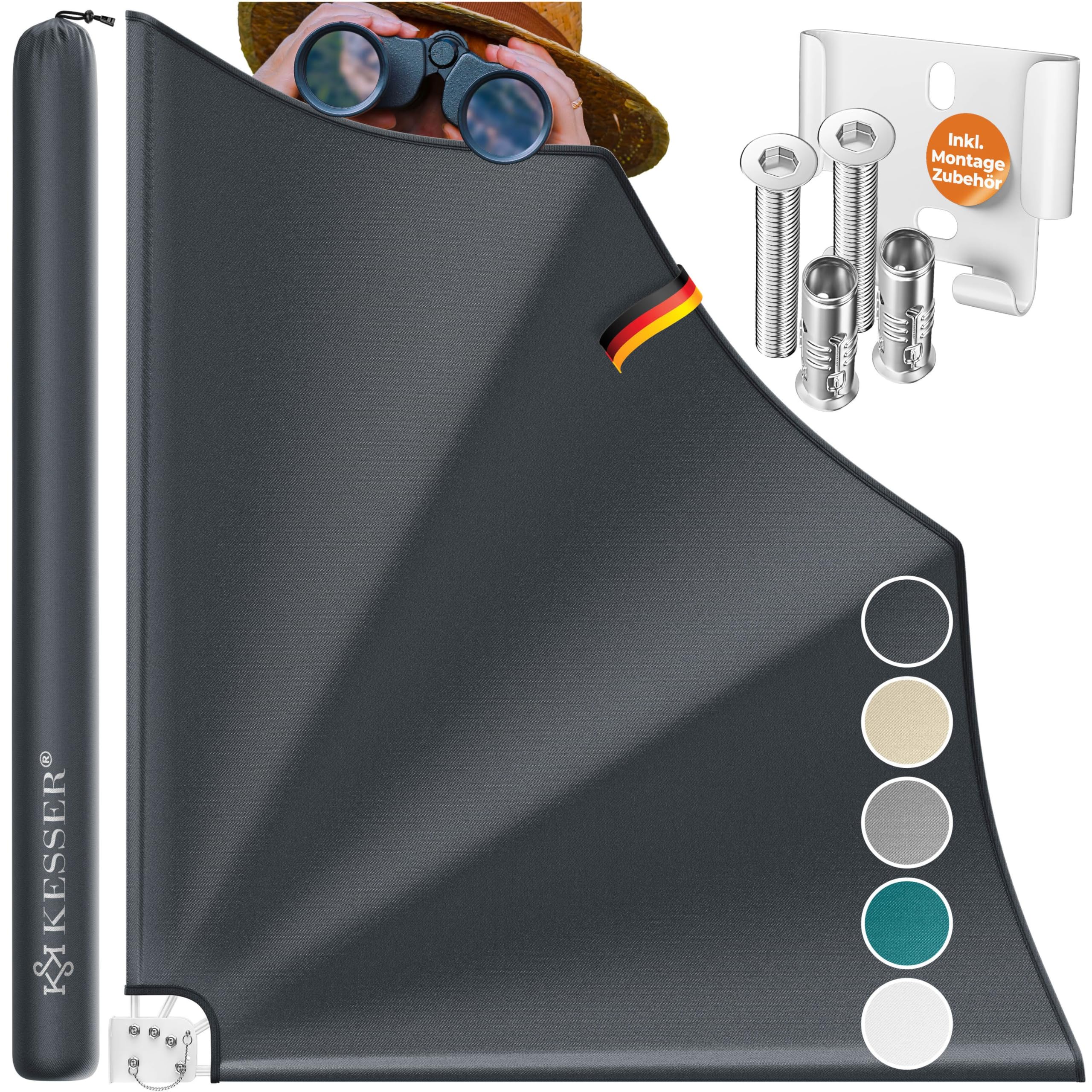 KESSER® Balkonfächer klappbar mit Wandhalterung | 140x140cm | Sichtschutz Balkon Windschutz | Balkonsichtschutz | Seitenmarkise | witterungsbeständig | inkl. Montagematerial & Schutzcover | Anthrazit