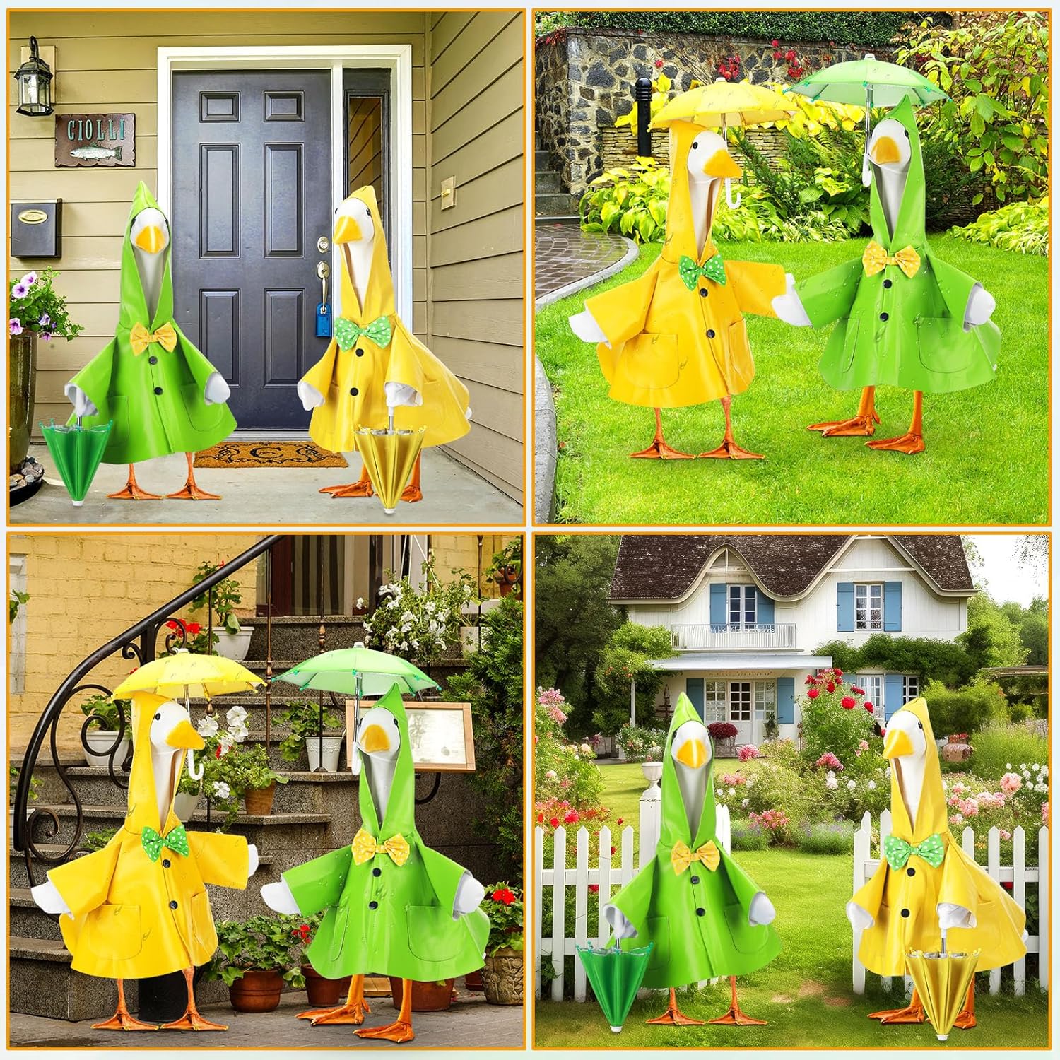Abbylike 2 Sets Raincoat Porch Goose Outfits Summer Raincoat Yard Goose Duck Clothes Costume with Umbrella Hat Fits Large 23'' Cement for Spring Garden Patio Lawn Statue Pathway Art Decorations