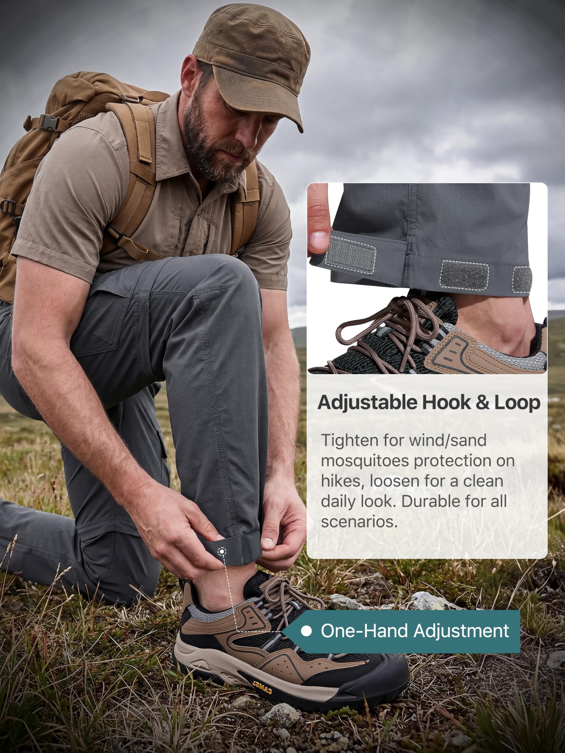 FREE SOLDIER Pantaloni Uomo da Trekking Convertibili Impermeabili Asciugatura Rapida con Zip Staccabile Cargo da Pesca