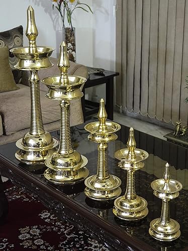 Miniatura 3 de TANGERINE Latón Nilavilakku  Kerala Diya  Lámpara de aceite de latón su Kerala (sur de la India) Latón tradicional Diya- Altura 12 pulgadas