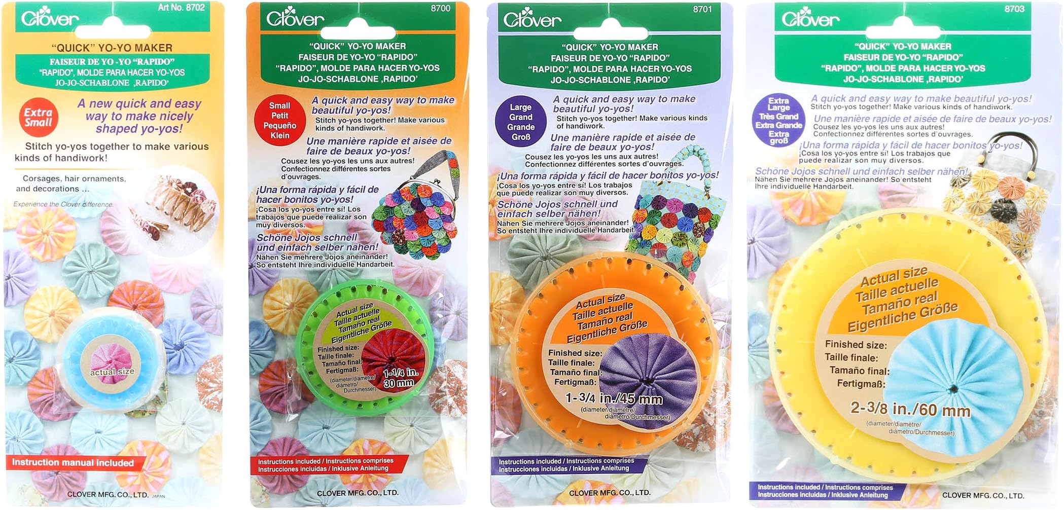 Bundle of Four Quick Yo-Yo Maker Kits: Extra Small, Small, Large, and Extra Large Sizes