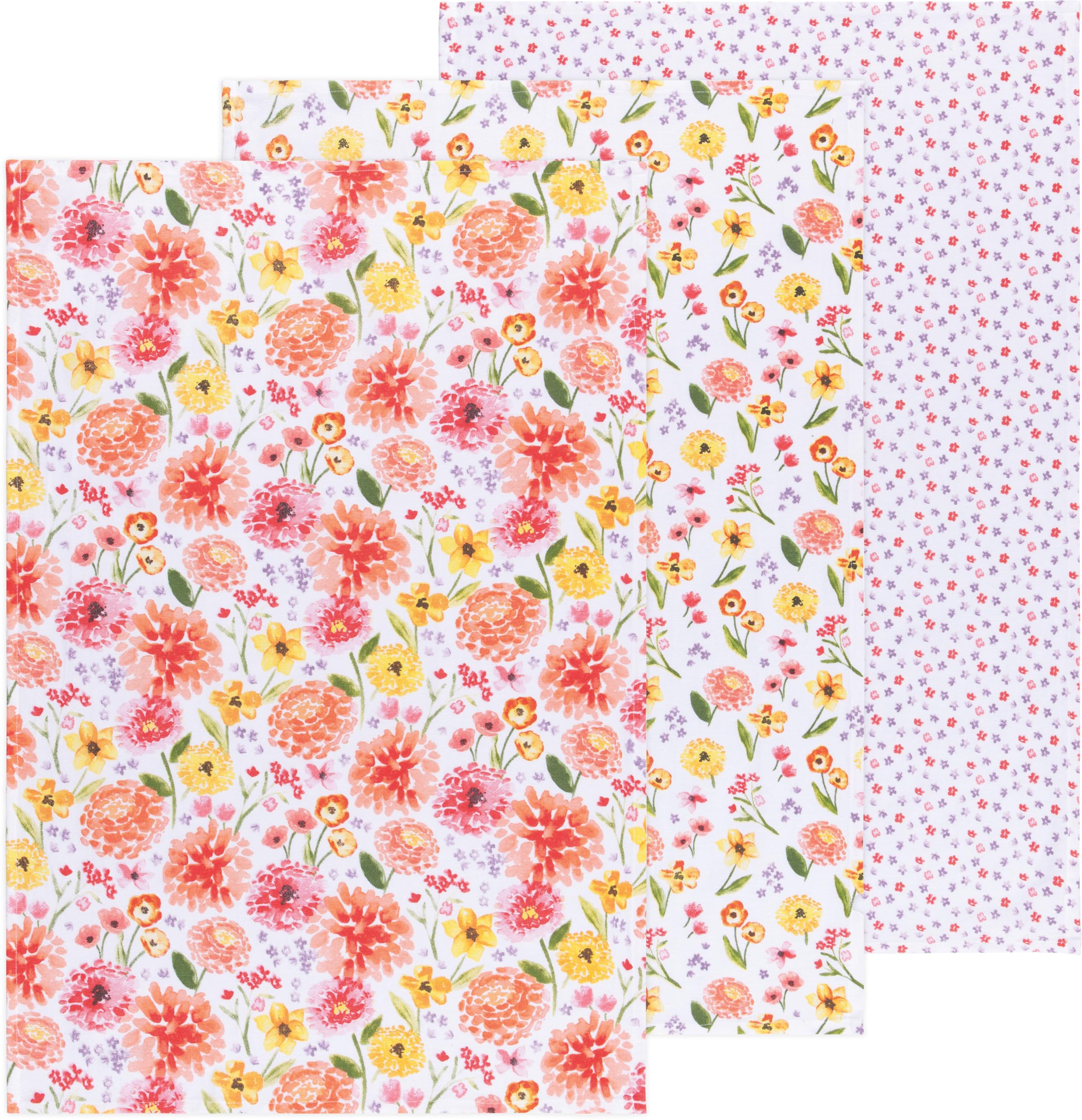 Now Designs Floursack Kitchen Towels Quick Dry Cotton Hand Towel Set, 3 Count, Cottage Floral, 20 x 30 in