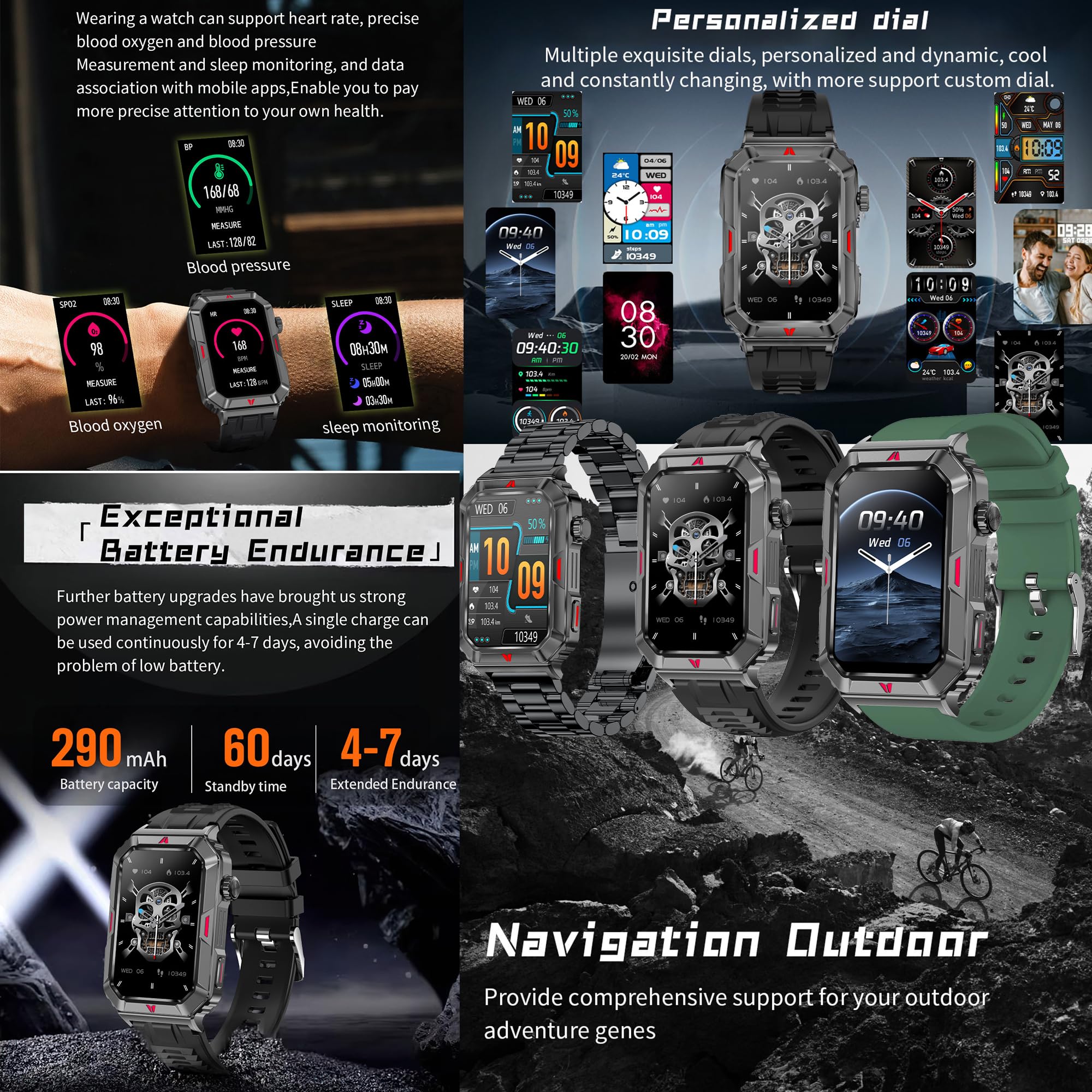 ZPIMY Montre Connectée Homme avec Appel Bluetooth, 1,57" AMOLED Smartwatch avec 123 Modes Sportifs 5ATM Étanche, Sommeil, SpO2, Tracker d'activité, Smart Watch pour iOS Android, Cadeaux Hommes (Noir)