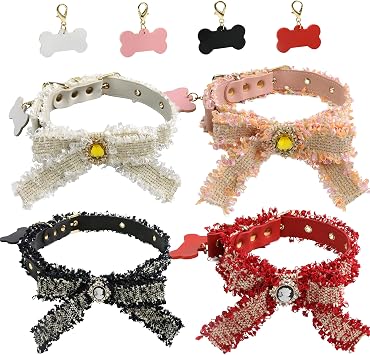 Dog Collar with Bow, Adjustable Dog Bow Tie Collars, Best Pet Gift for Small Medium Large Girl Dogs,Red,Black,Pink, White X-Large