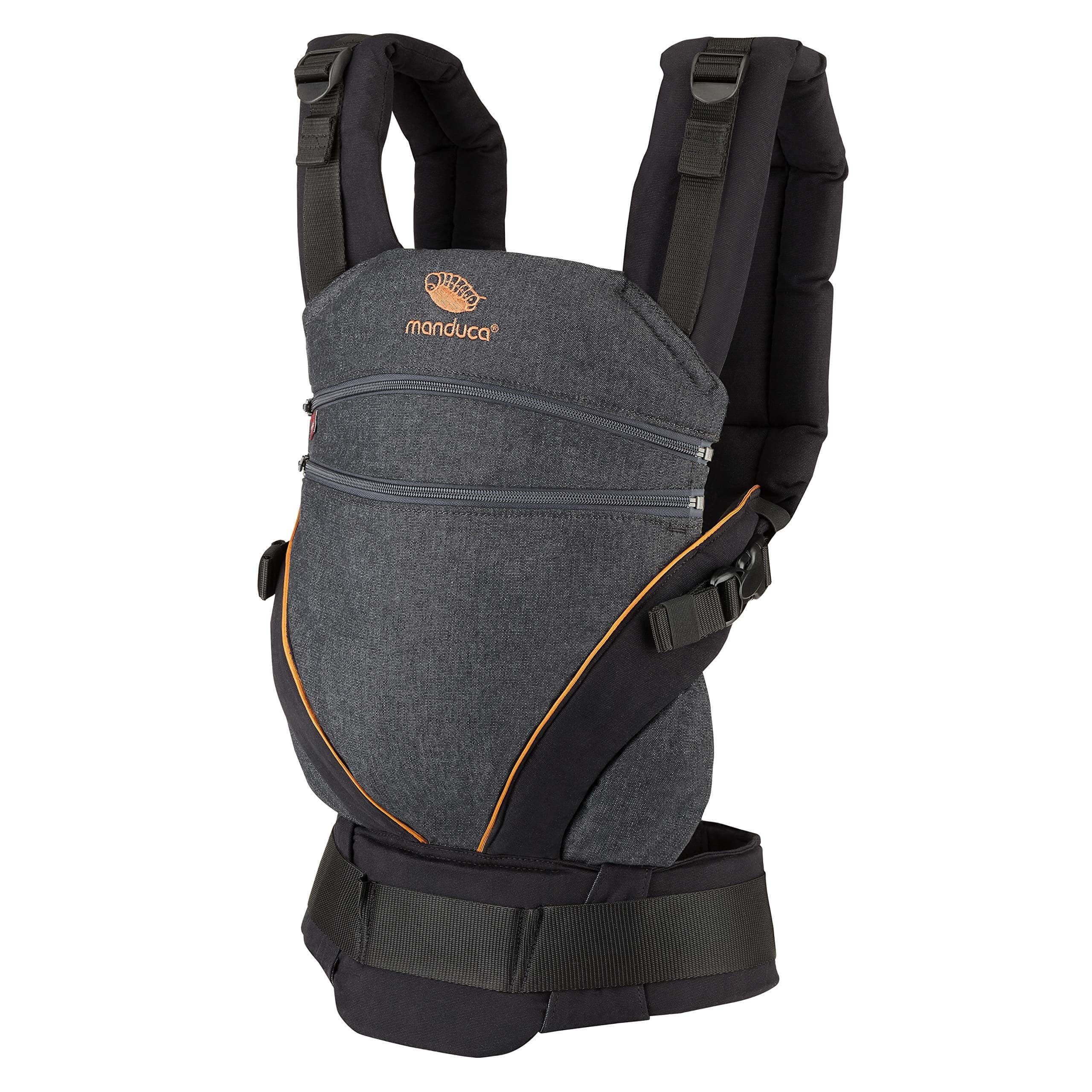 manduca XT Portabebe > denimblack-​toffee < Mochila Ergonomica Portabebe, Asiento Ajustable, 3 Posiciones, Algodón Orgánico, se Adapta a Recien Nacidos y Ninos Pequenos, negro