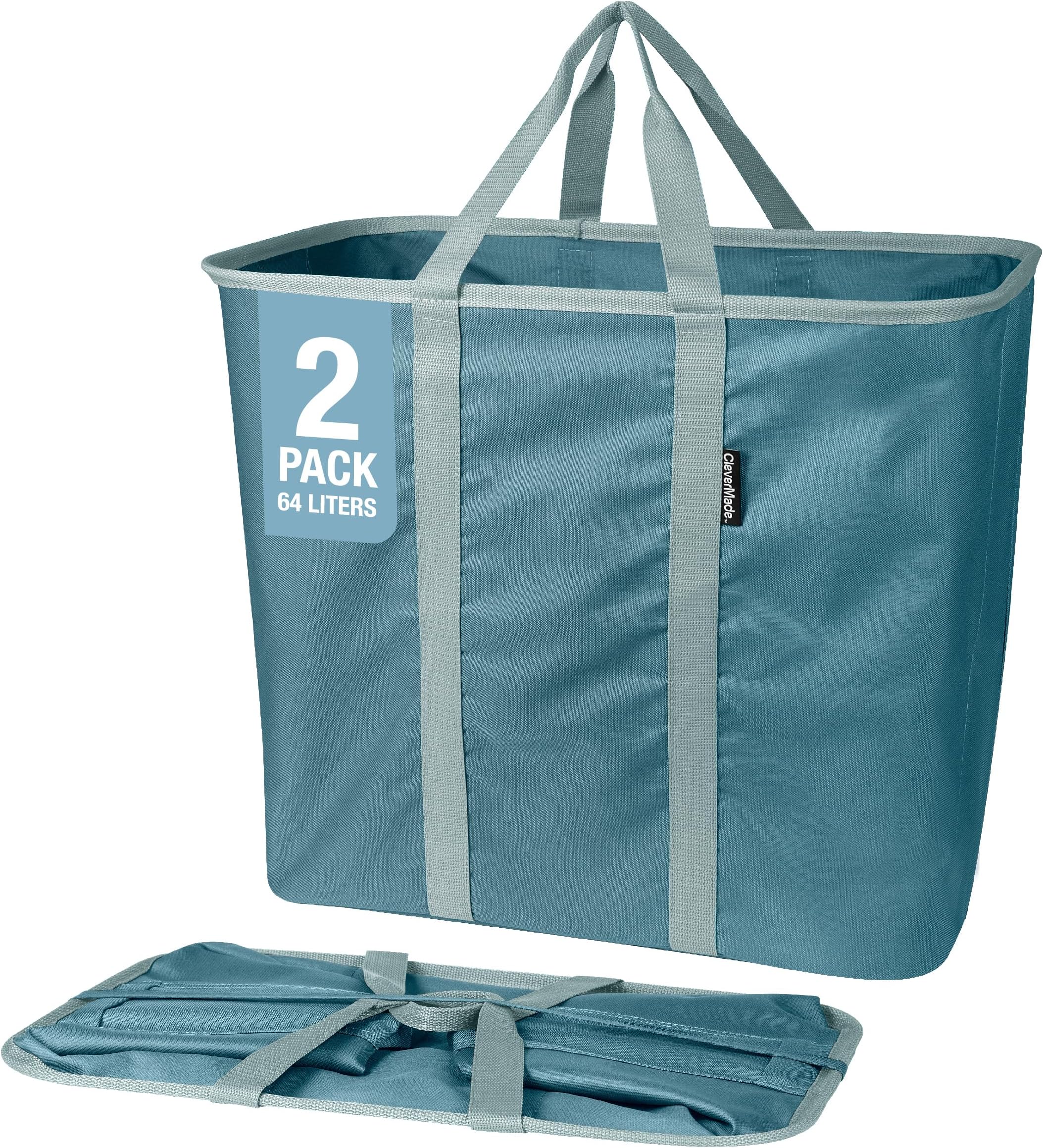 CleverMade Collapsible Laundry Basket, Large Foldable Clothes Hamper Bag, Laundry Tote Carry All Bin XL Pop-Up Caddy with Handles, Dark Teal/Light Teal, 2 Pack