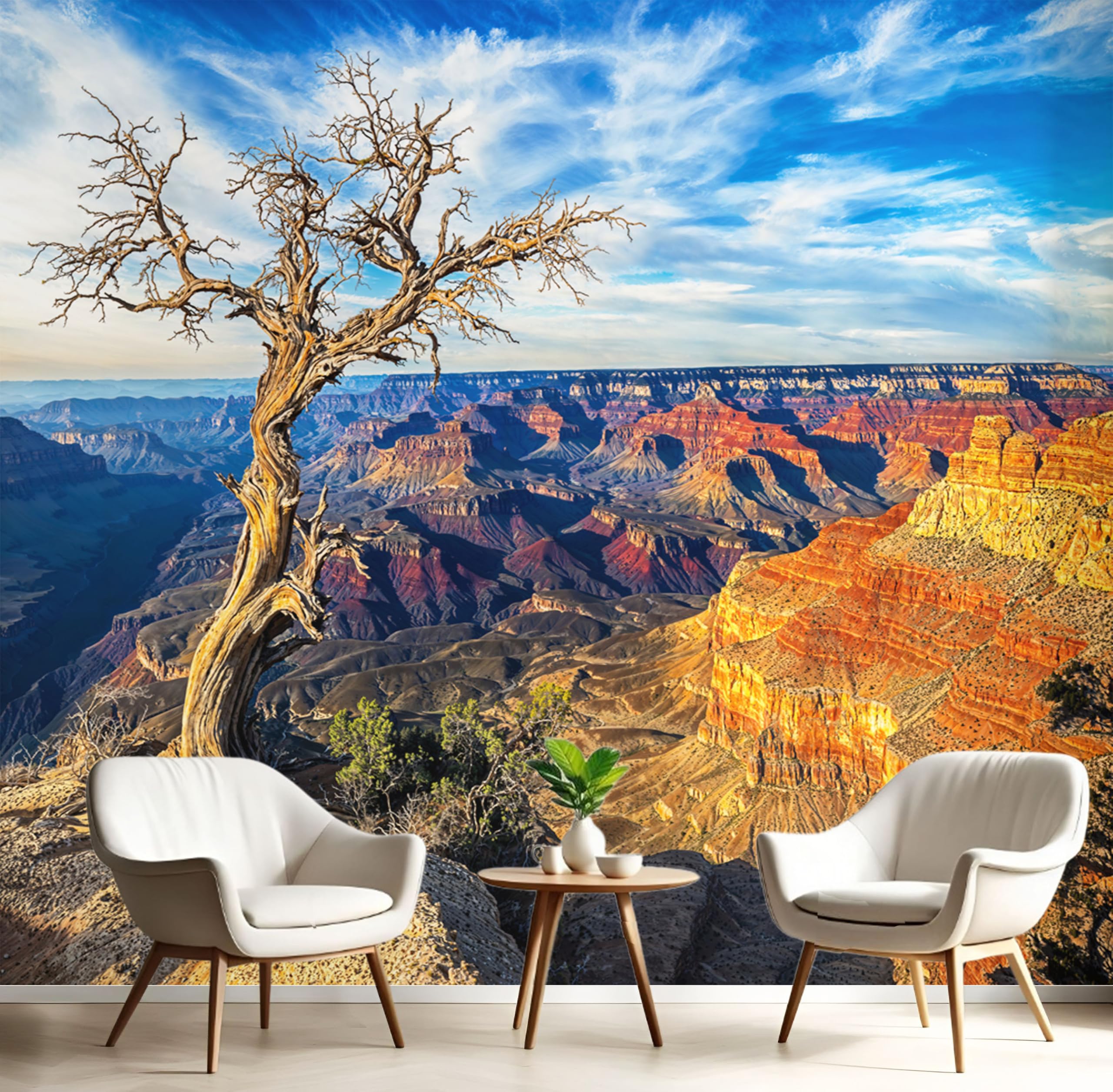 Papier peint panoramique pour transformer un mur blanc terne en paysage de canyon