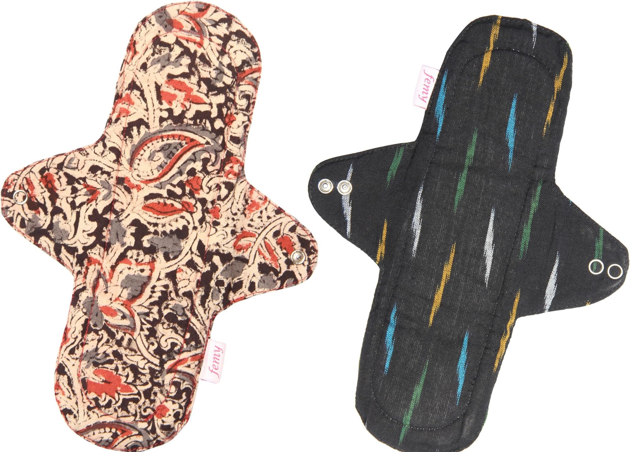 Femy Combo Washable & Reusable Sanitary Cloth Pad - Kalamkari Black & Ikkat Black