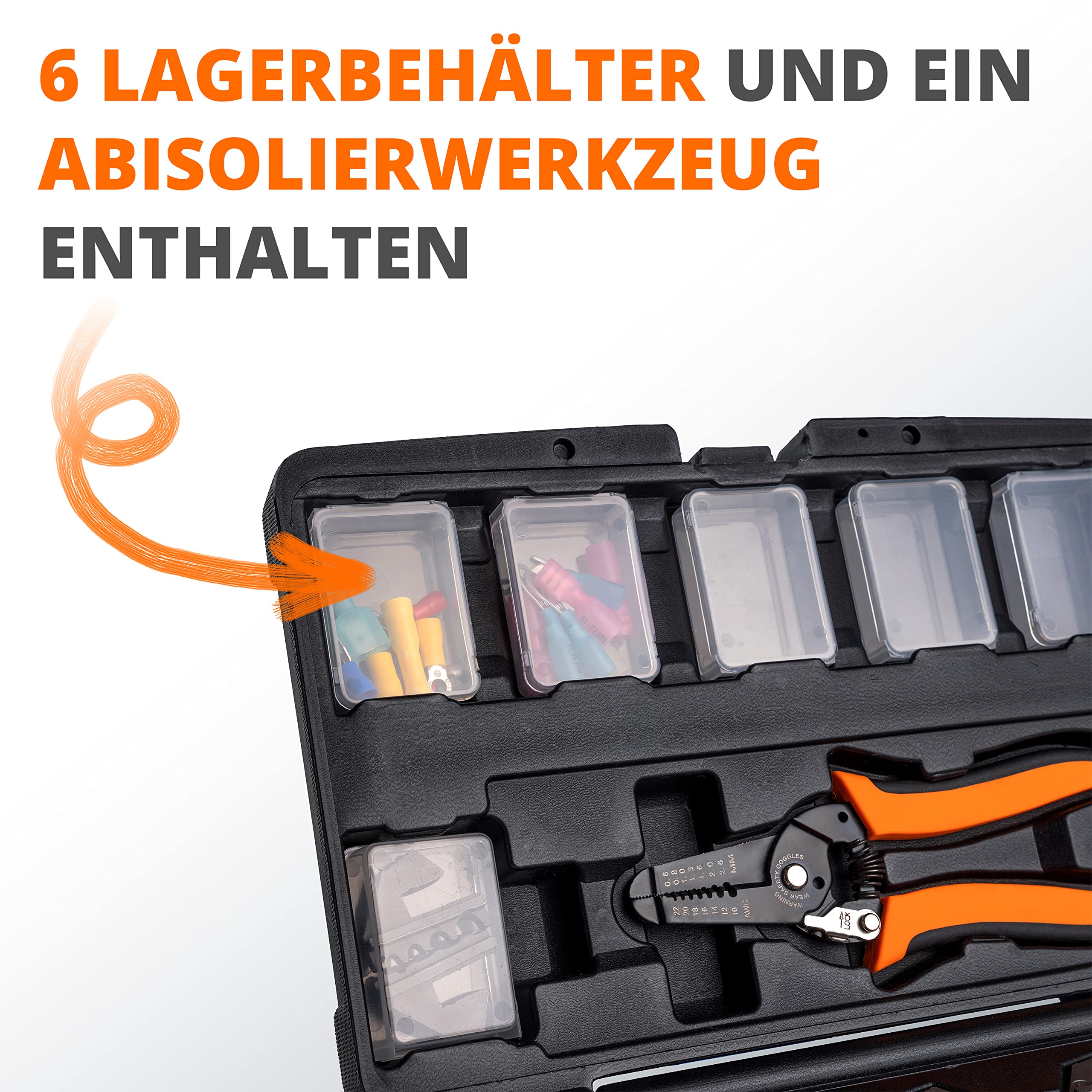 Wirefy 8-teiliges Crimpzange Set für isolierte & nicht isolierte Kabelschuhe, Schrumpfschläuche, Aderendhülsenisolierte Winkelflachstecker – Krimperzange, Aderendhülsenzange - mit Wechselbacken