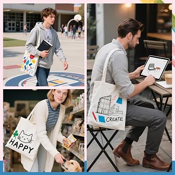 Joyclub 40 Pieces Sublimation Blanks Canvas Tote Bags Bulk Polyester Reusable Grocery Cloth Shopping Bags for Heat Transfer Tie Dye Advertising Painting Crafting DIY Gift