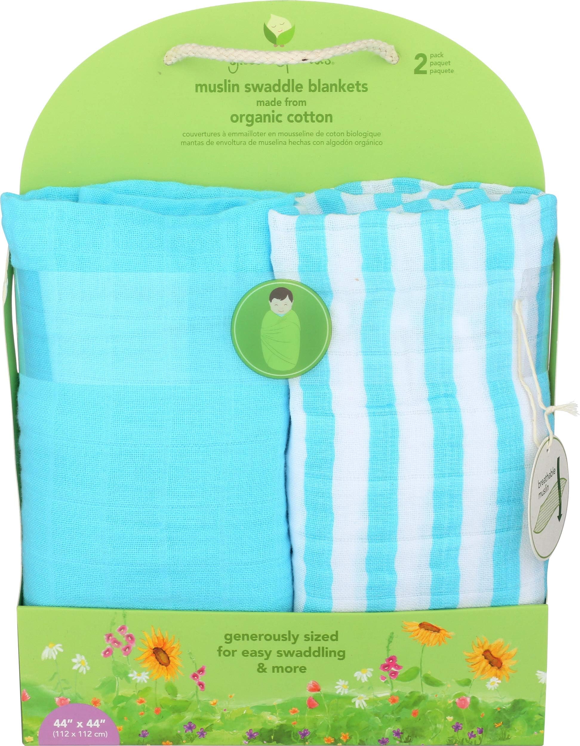 Green Sprouts Baby Muslin Swaddle Blankets Organic Cotton 2Aqua, Piece Of 1, 112 X 112 Cm