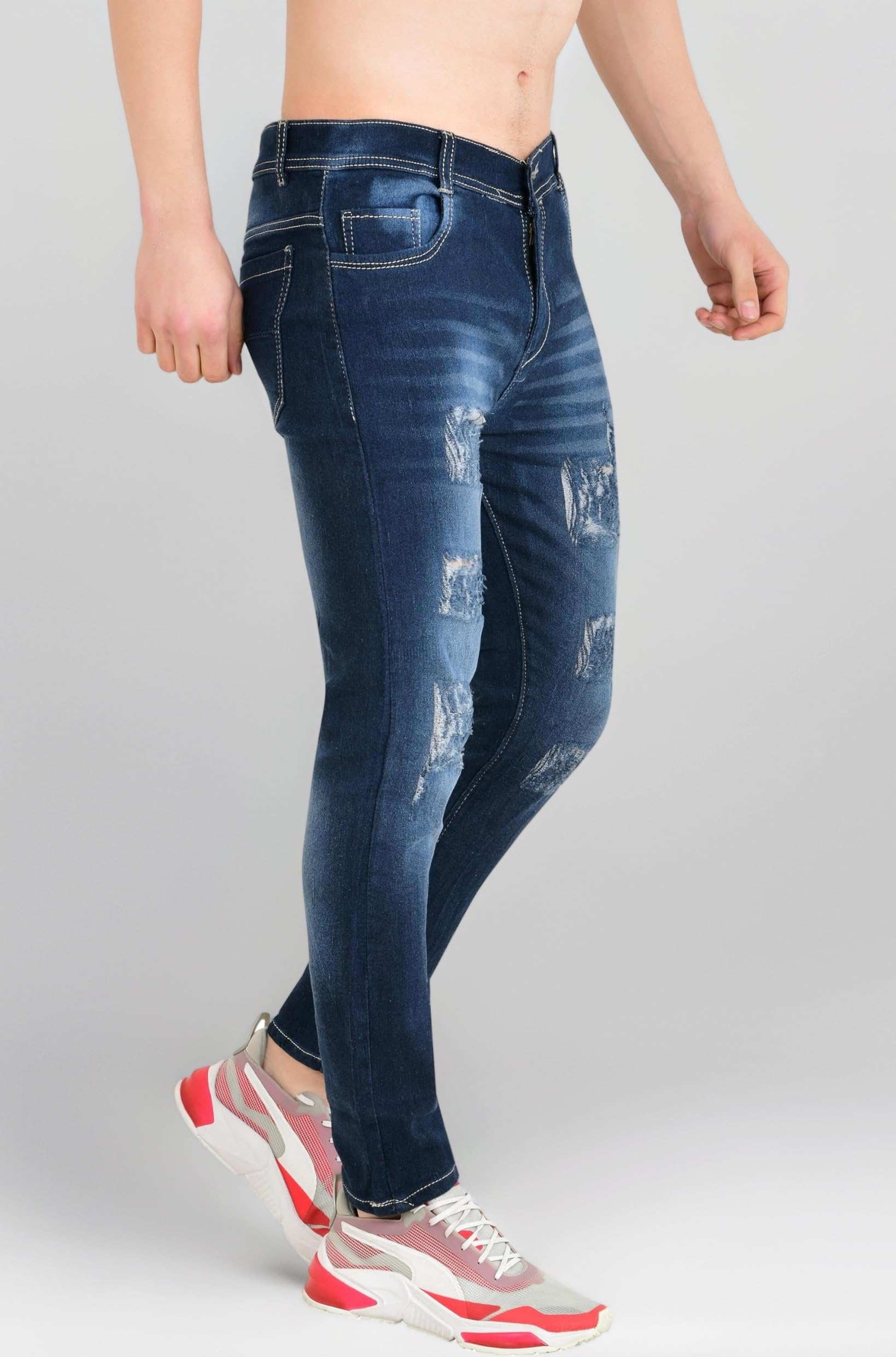Fashionable Men Blue Rough Jeans