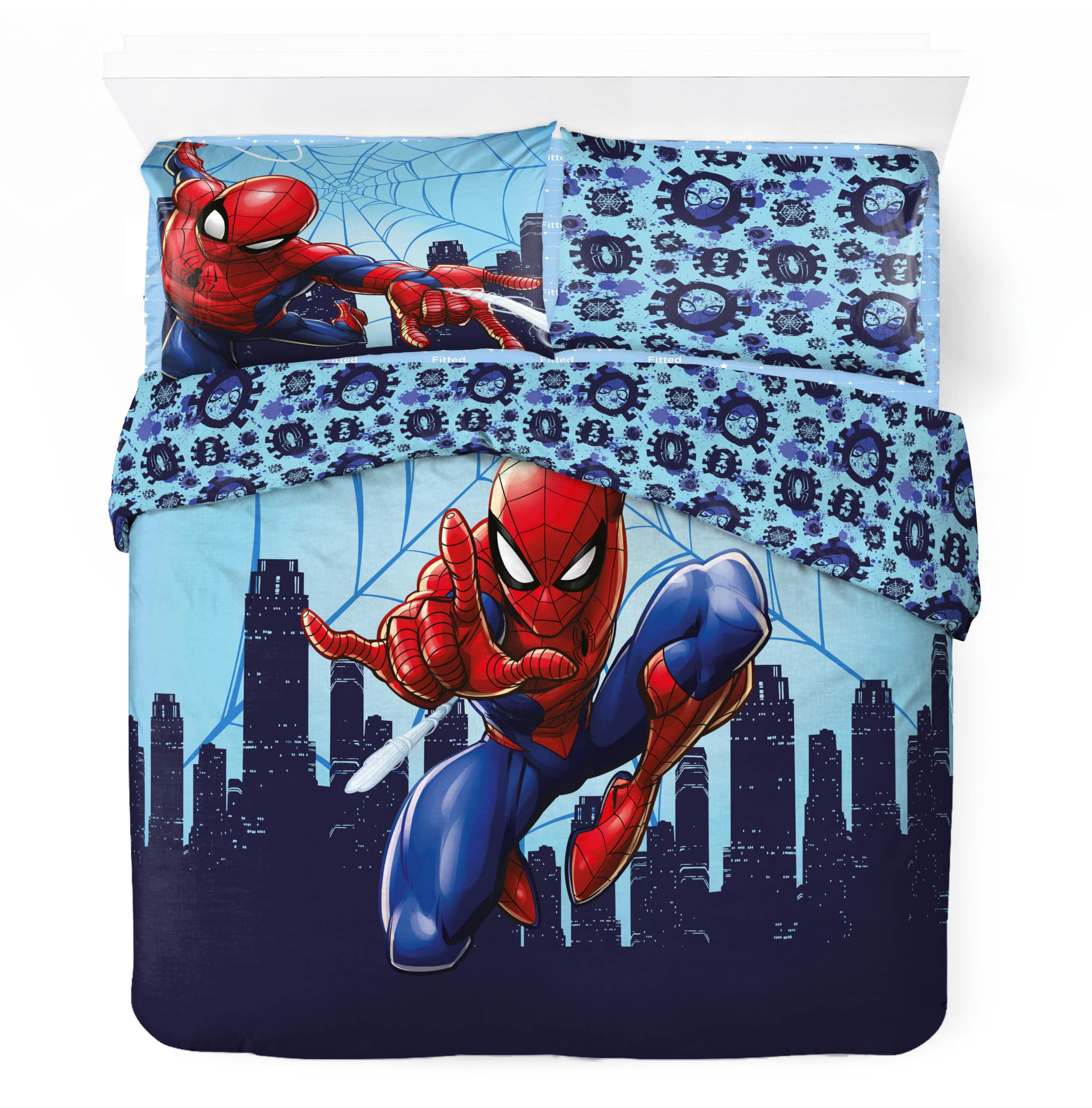 Parure copripiumino Spiderman in cotone 2 persone, copripiumino reversibile 240 x 220 cm, 2 federe 65 x 65 cm, 100% cotone (Parure Spiderman)