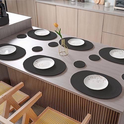 Miniatura 2 de Art Pinecone 's - Juego de 6 manteles individuales de cuerda de algodón tejido, ovalados, resistentes al calor y antideslizantes, completo con