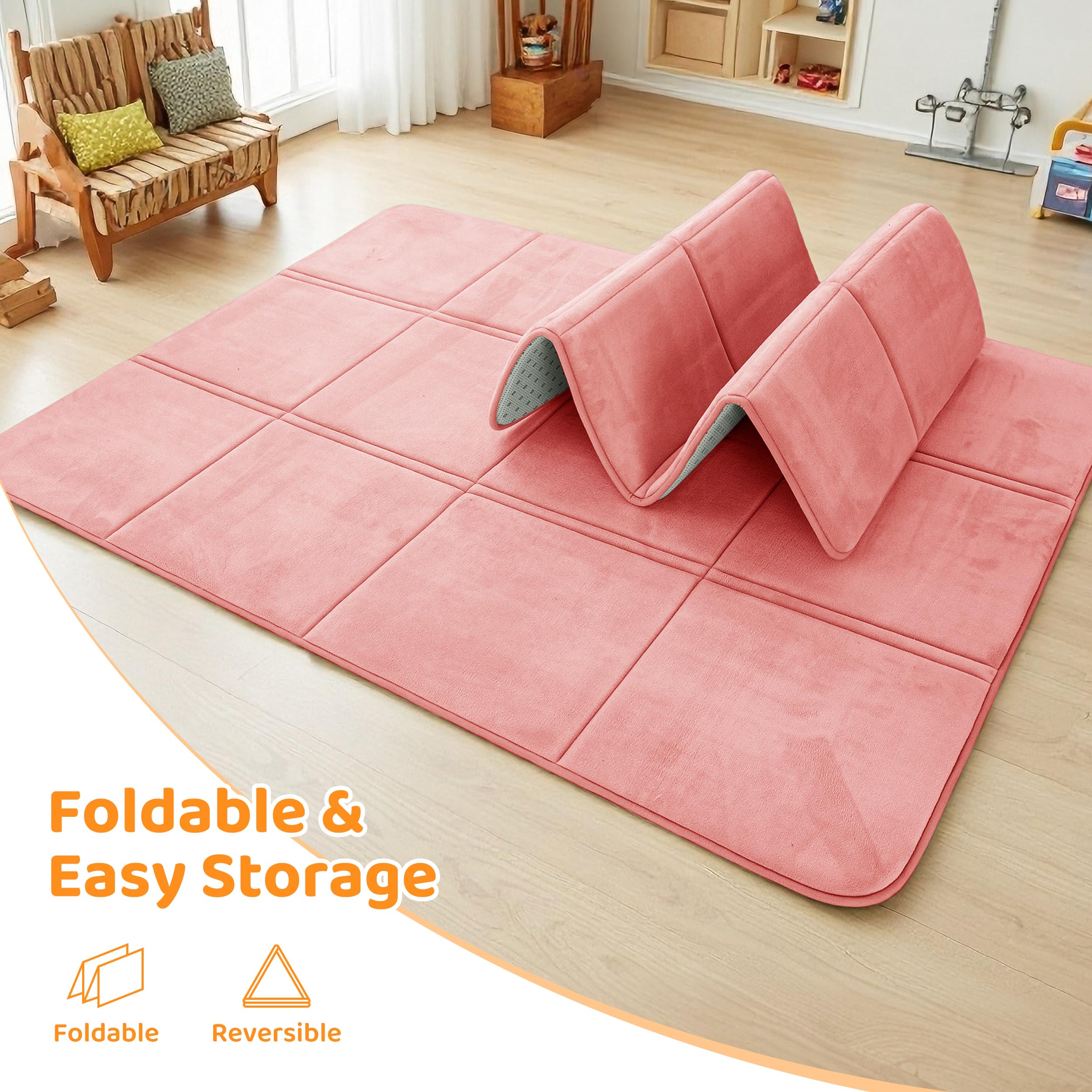 BYBYME 3cm Thick Baby Play Mat for Floor, 80 * 150cm Foldable Playpen Mat with Non-Slip Backing for Infant, Kids and Toddler Crawling, and Perfect Carpets for Yoga, Exercise, Pink — view 6