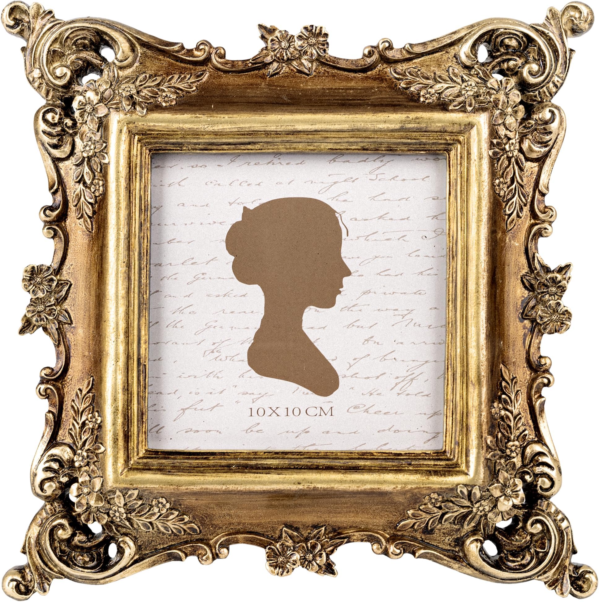 Sunlit Vintage Picture Frame 4x4 Inch, Luxury Antique Square Photo Frames with Glass Front, Photo Display, Tabletop Wall Hanging, Gift Ideas, Bronze Gold