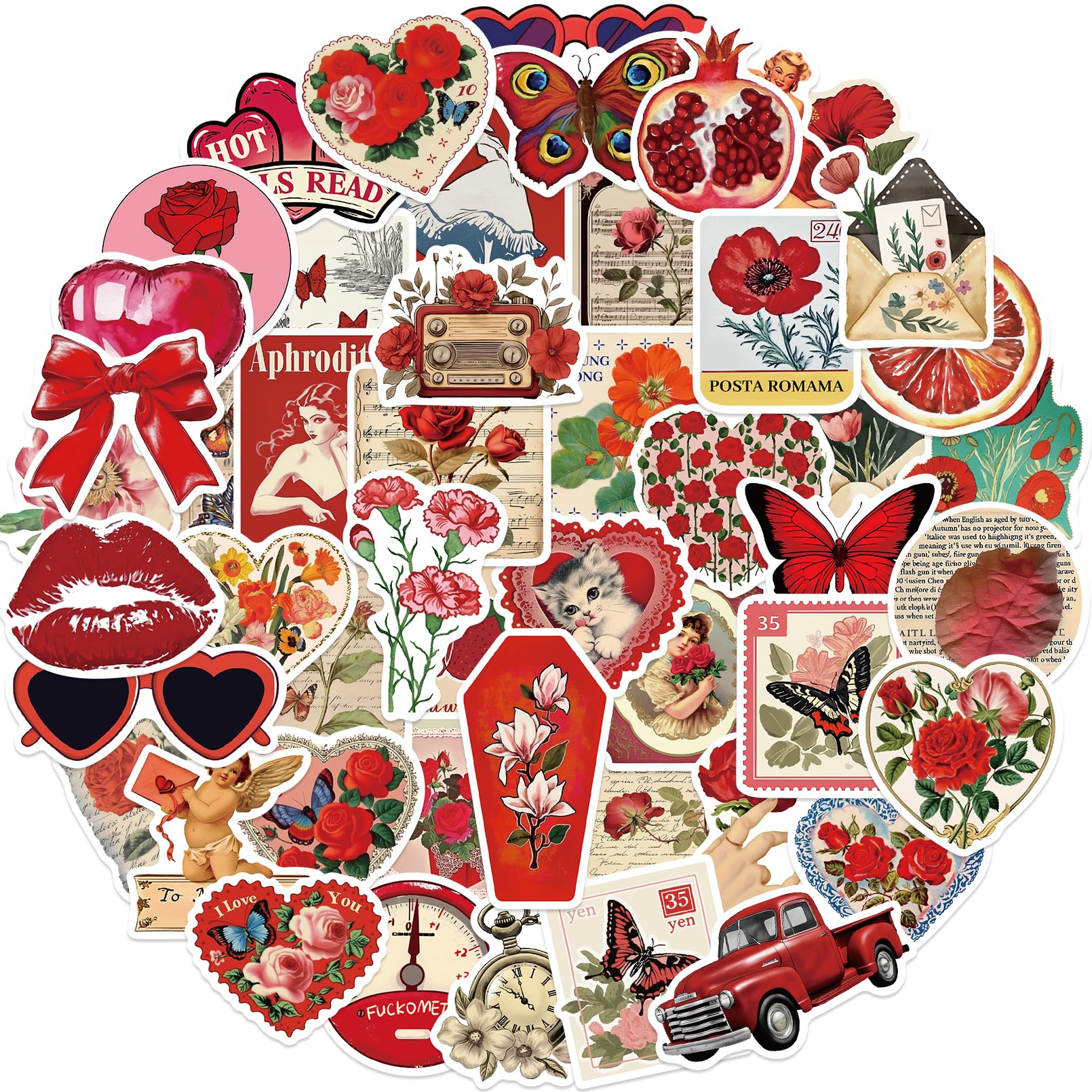 Retro Red Stickers, 50PCS Vintage Aesthetic Stickers - Image 2