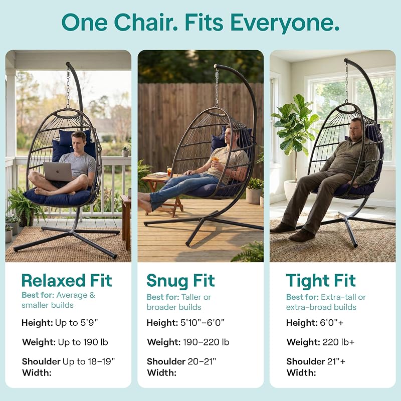 SereneLife Hanging Egg Chair with Stand - Wicker Rattan Swing image 3