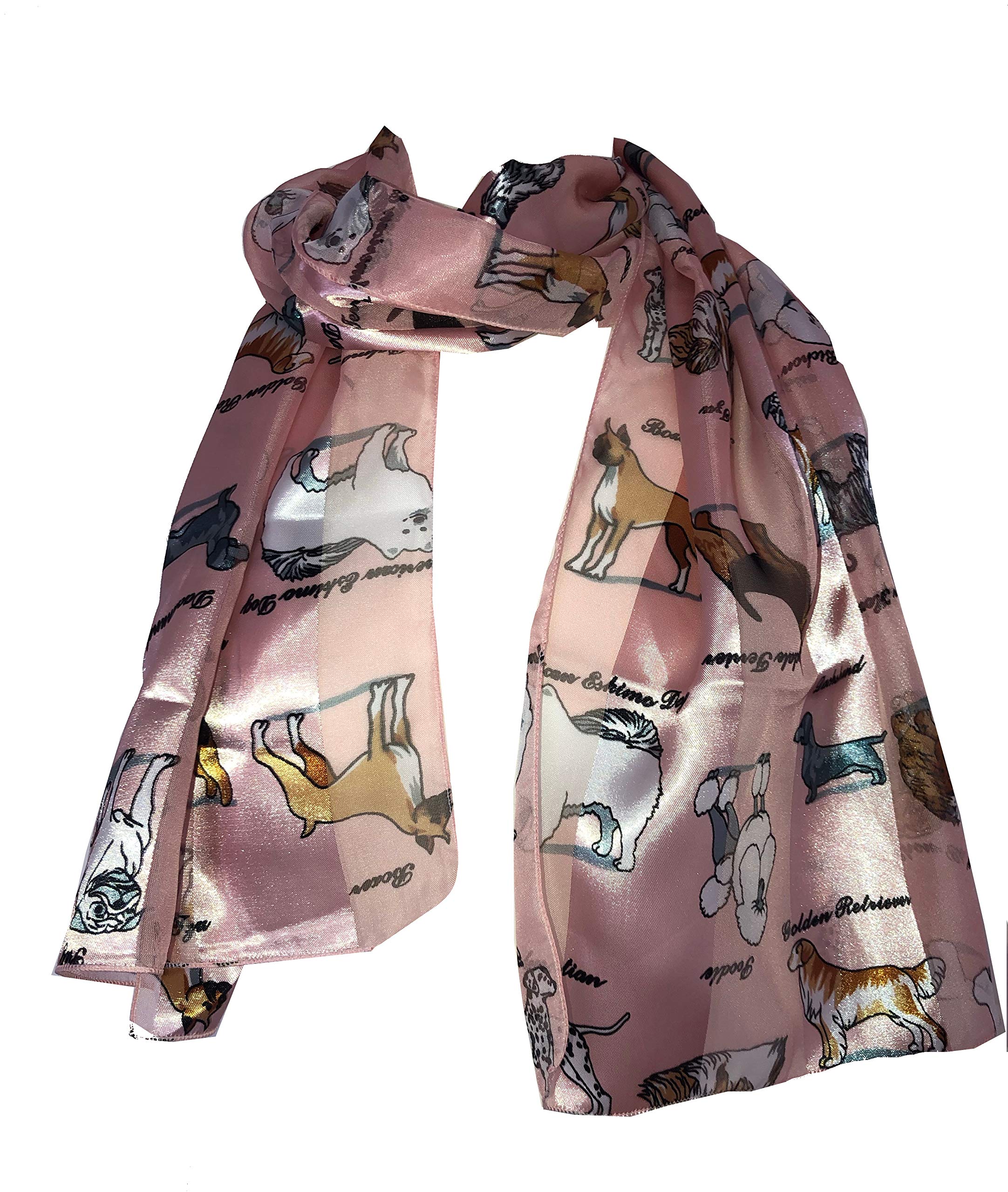 Pamper Yourself Now Women's Pink Shiny Dog Scarf With Different Dog Breeds