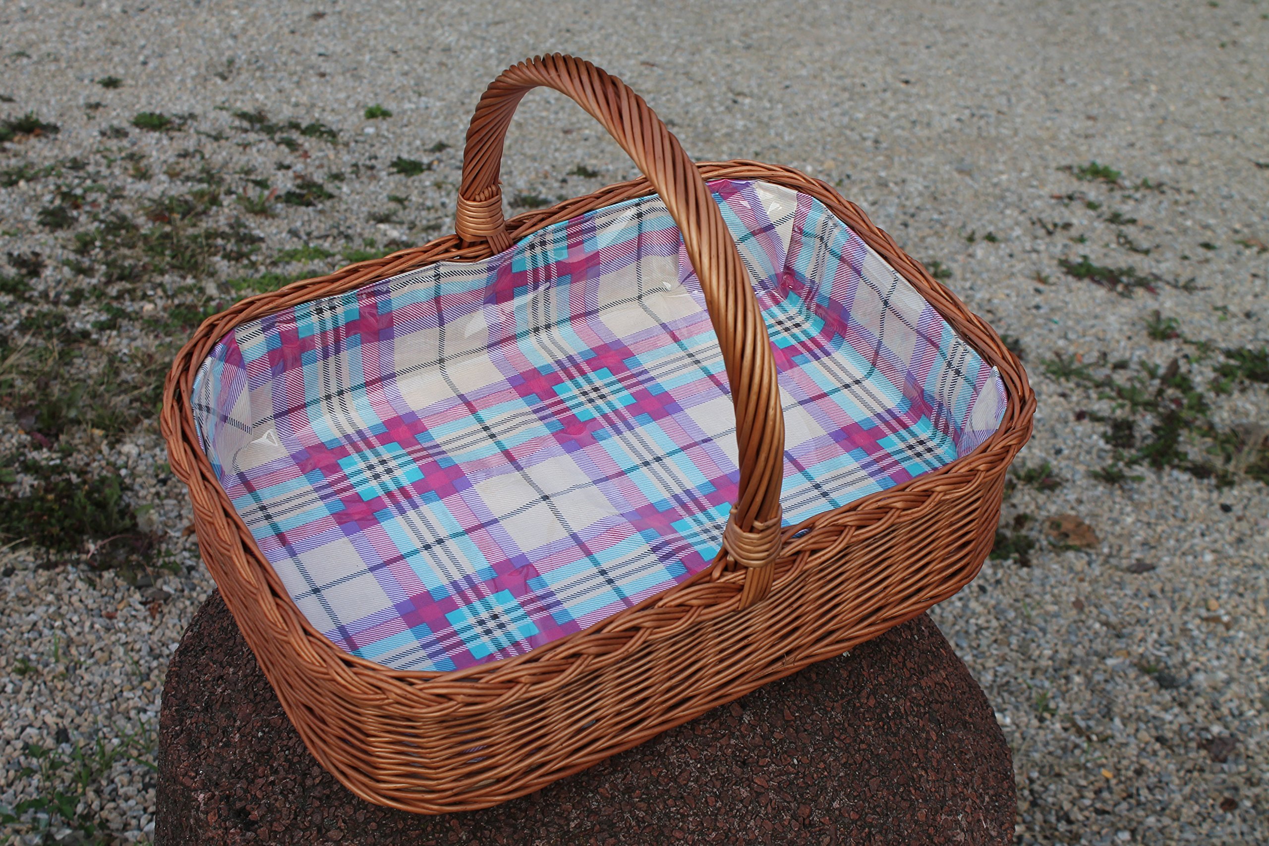 Bukora Wicker Tray With Lining Purple/Turquoise/Red Check