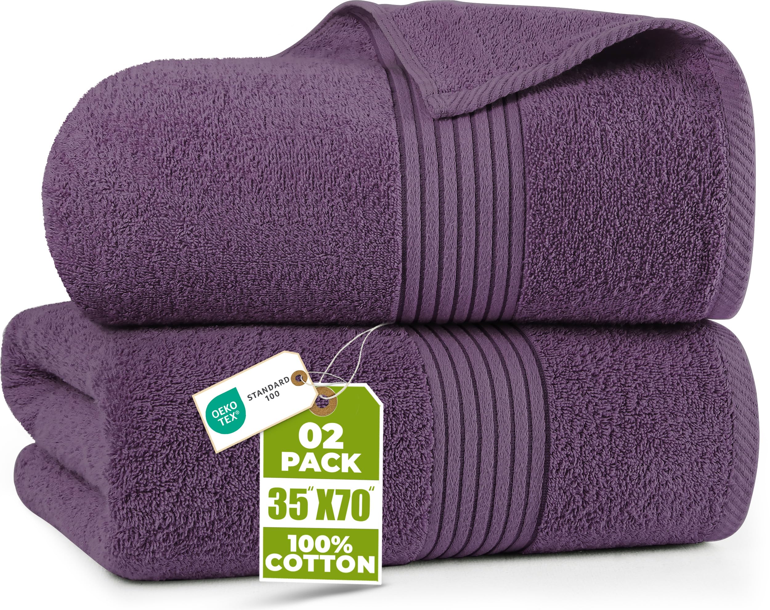 Premium Jumbo Bath Sheet 2 Pack - 100% Cotton Highly Absorbent and Quick Dry Extra Large Bath Towel - Super Soft Hotel Quality Towel (35 x 70 Inches, Plum)