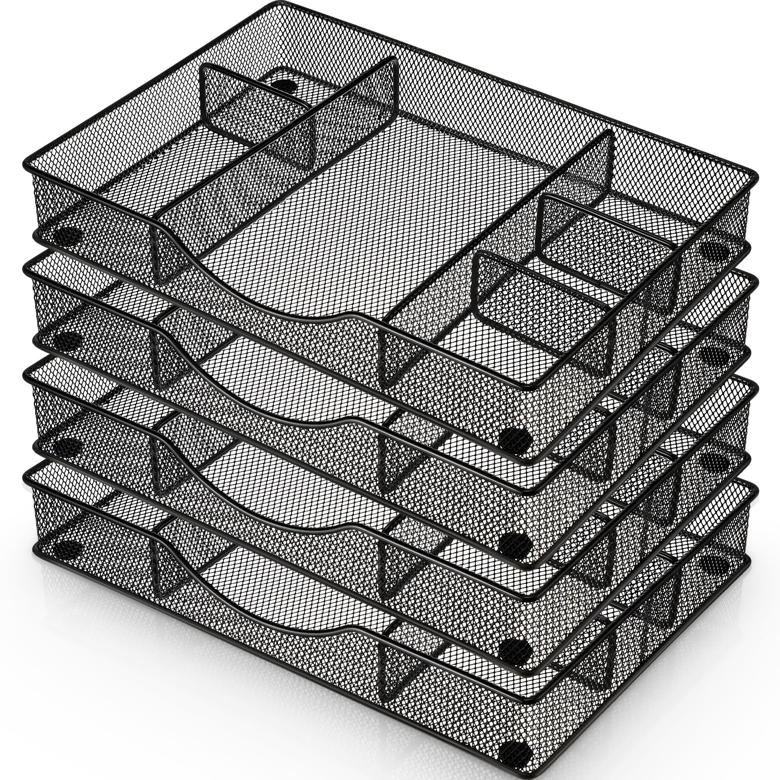 Kisston 4 Pack Metal Mesh Desk Drawer Organizer Tray 6 Adjustable