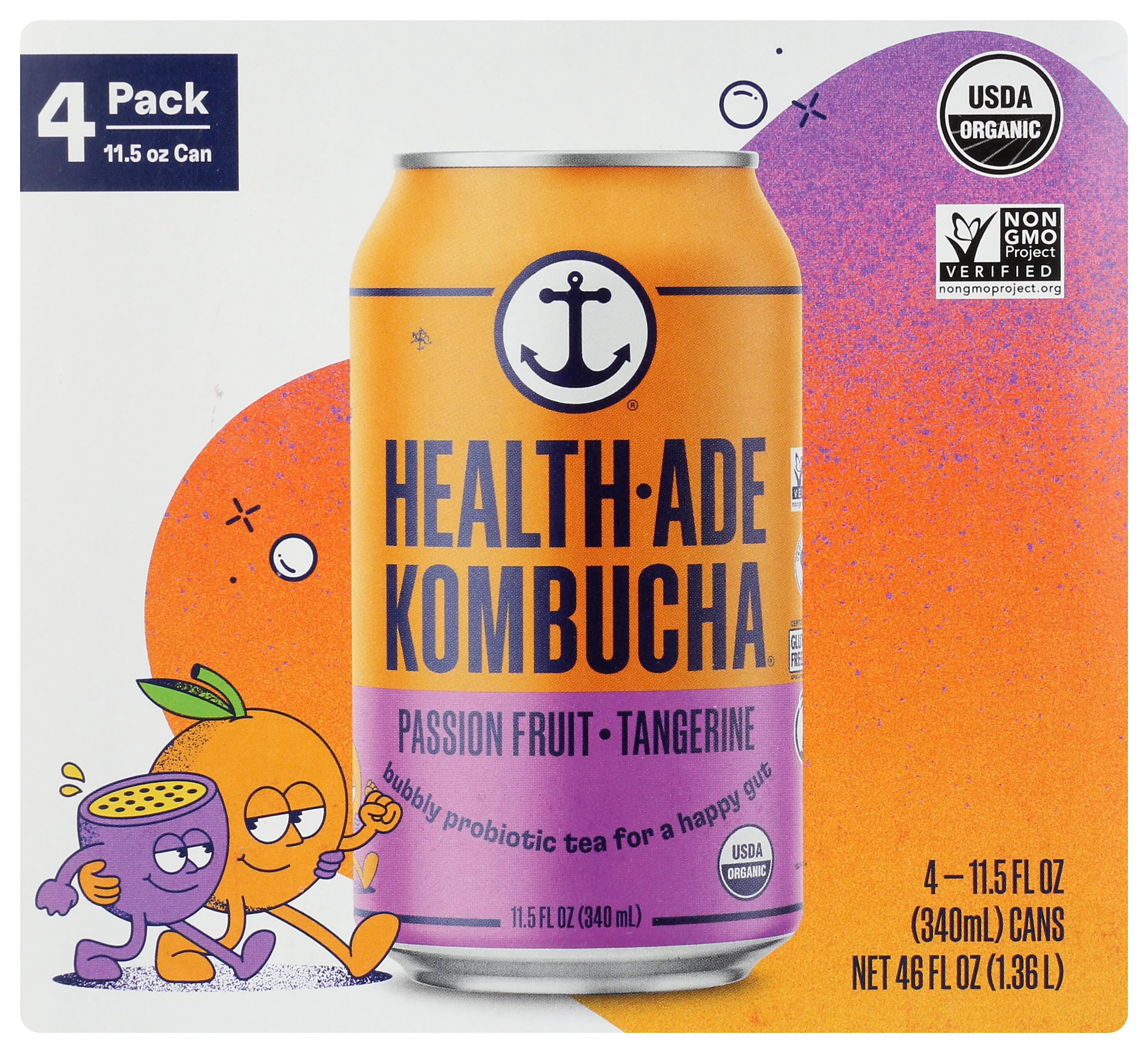Amazon.com: Health Ade, Kombucha Passion Tangerine Can 4Pk Organic