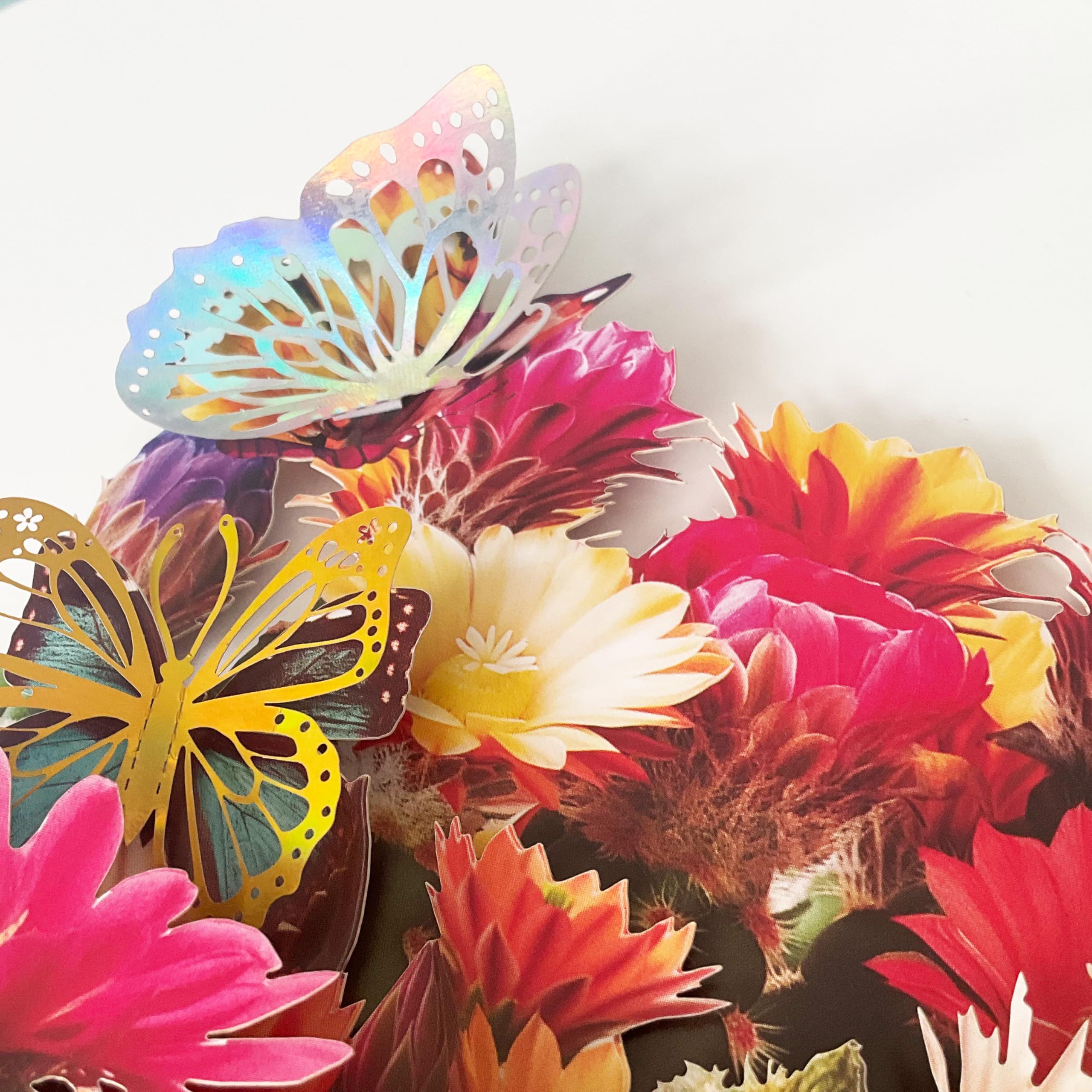 Pop-Up-Blumenkarten, Gerbera, Kolibri mit Laser, Vogel, Schmetterling und Umschlägen, Pop-Up-Gruß, 30,5 cm, blanko, 3D-Notizkarte, Geschenke, Geburtstag, Dankeskarten, 2 Stück