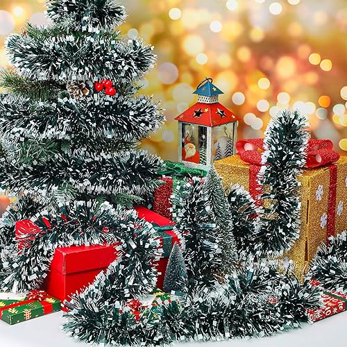 Miniatura 8 de Poen Guirnalda de oropel de Navidad de 100 pies para decoración de árbol de Navidad, decoración de árbol de oropel metálico brillante, guirnalda de