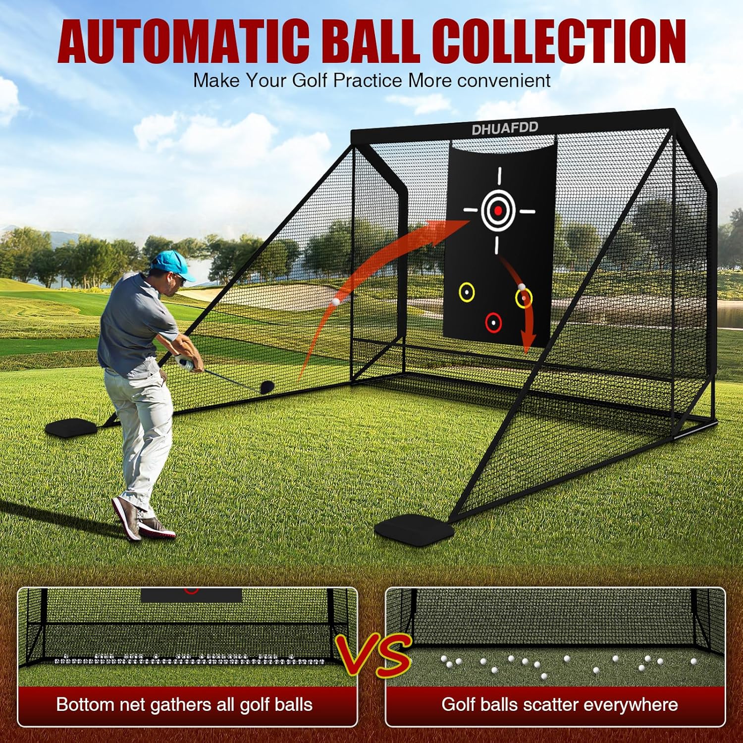 Golf Hitting Net with Side Barriers 10 X 7.5ft Golf Net Heavy Duty Netting with Target Cloth Ideal for Home Garage Swing Training Indoor Outdoor Use