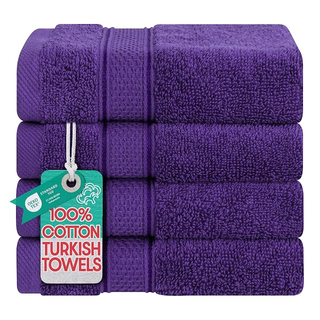 American Soft Linen Salem Washcloth Sets 4 Piece Luxury 600 GSM 100 Cotton Washcloths for Bathroom 13x13 inches