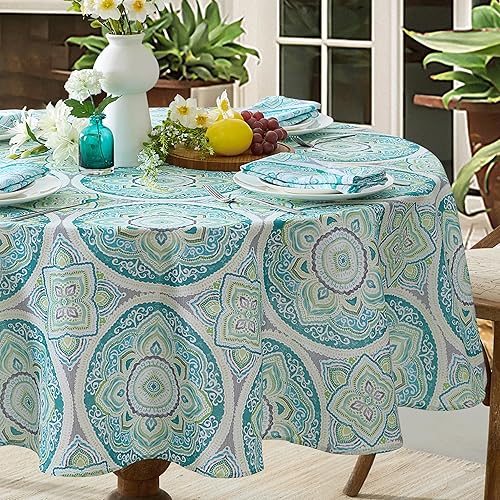 Miniatura 10 de Newbridge Santorini - Mantel cuadrado de tela, vidrio mosaico Santorini, 52 x 52 pulgadas, para interiores y exteriores, resistente a las manchas