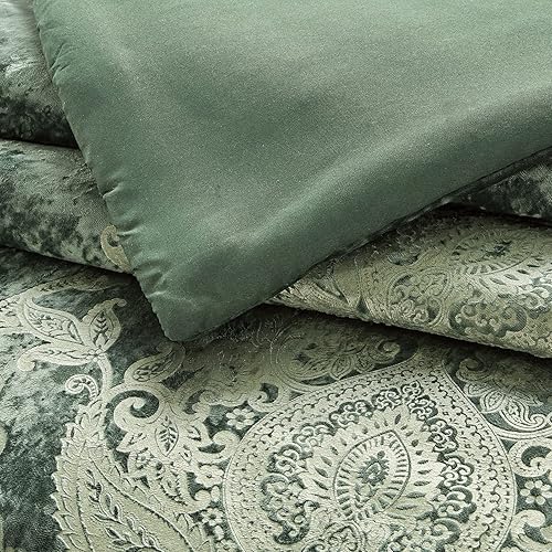 Miniatura 5 de Sunshine Nicole Juego de edredón con estampado metálico, cara de terciopelo envejecido con estampado metálico y reverso de microfibra sólida