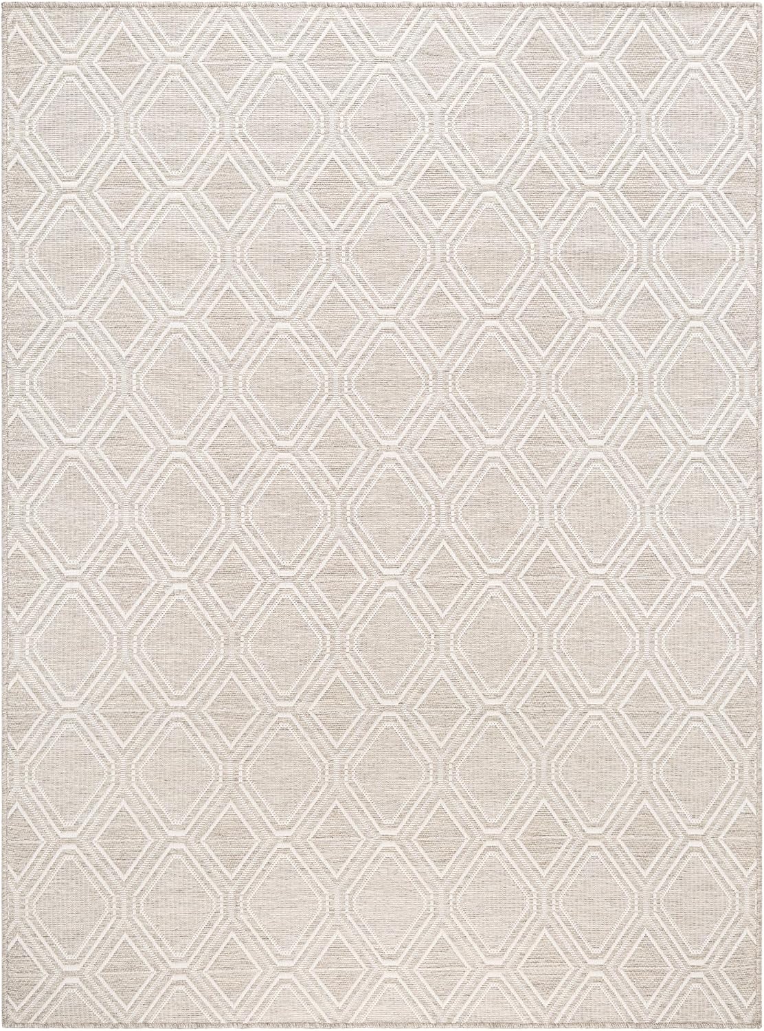 Nicole Miller New York Corin Diamond Indoor Outdoor Area Rug, UV Fade Resistant, Low Pile, Taupe/Cream, 5'2"x7'2"