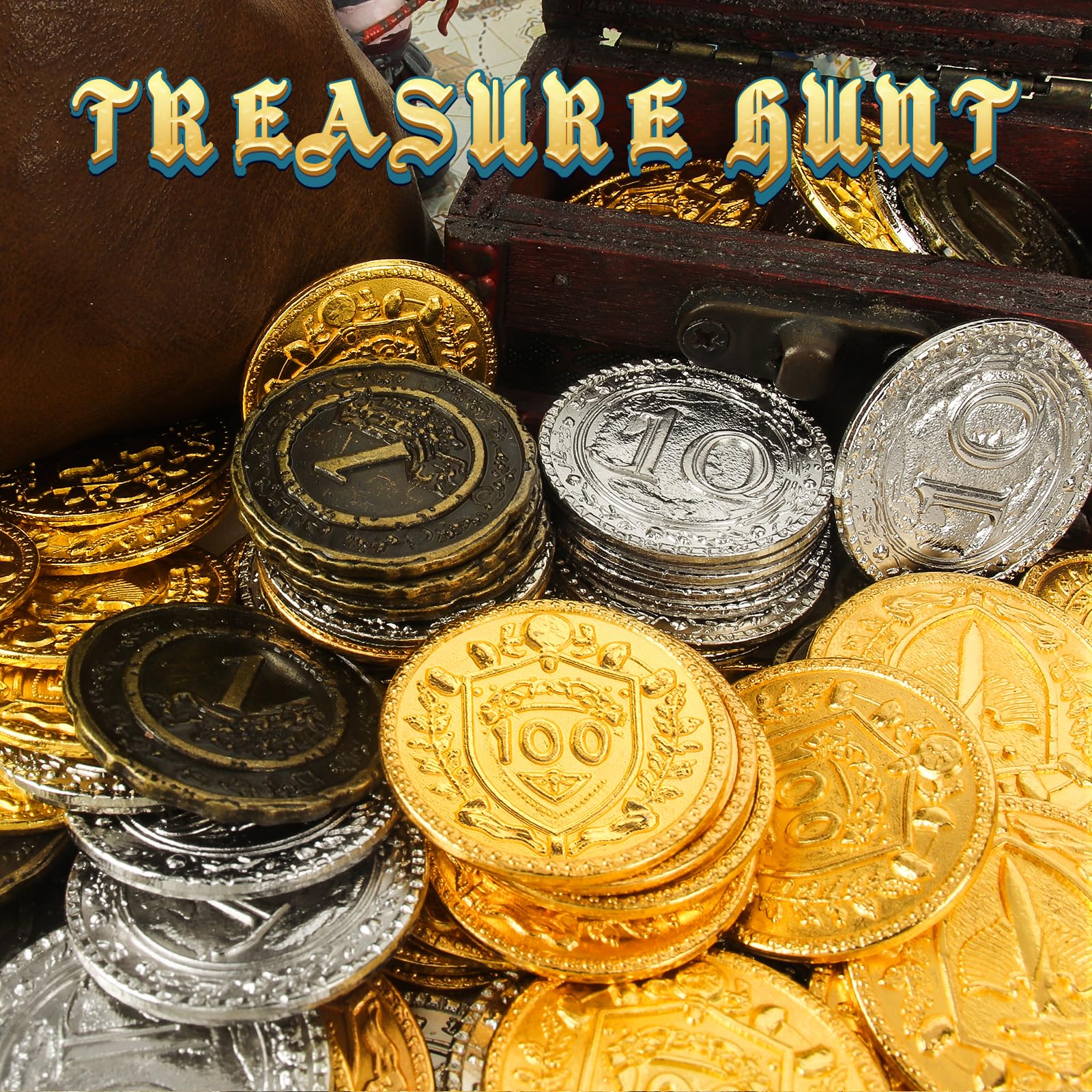 Byhoo 150 metalowych monet DND, 1,2", złote, srebrne, miedziane, o wartości nominalnej, do gry planszowej i RPG, Fantasy metalowe monety dla piratów, do zabawy, na imprezę, cosplay