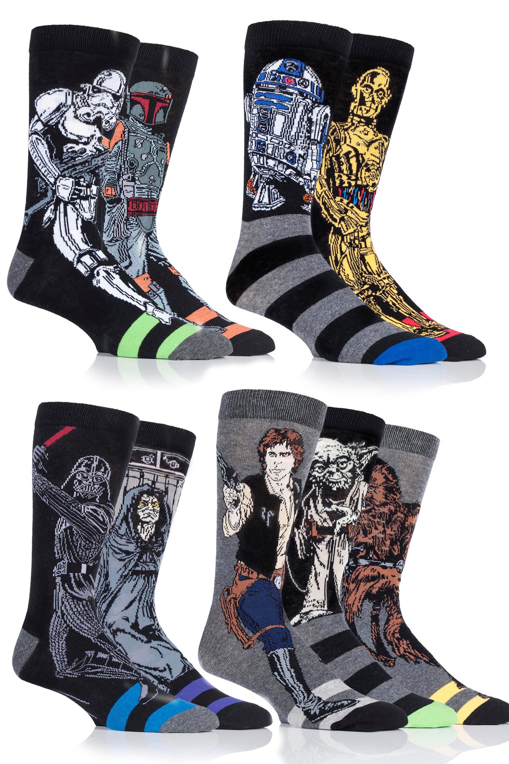 Sockshop Men's Assorted 9 Pair Star Wars Original Heroes And Villains Cotton Socks - 6-11