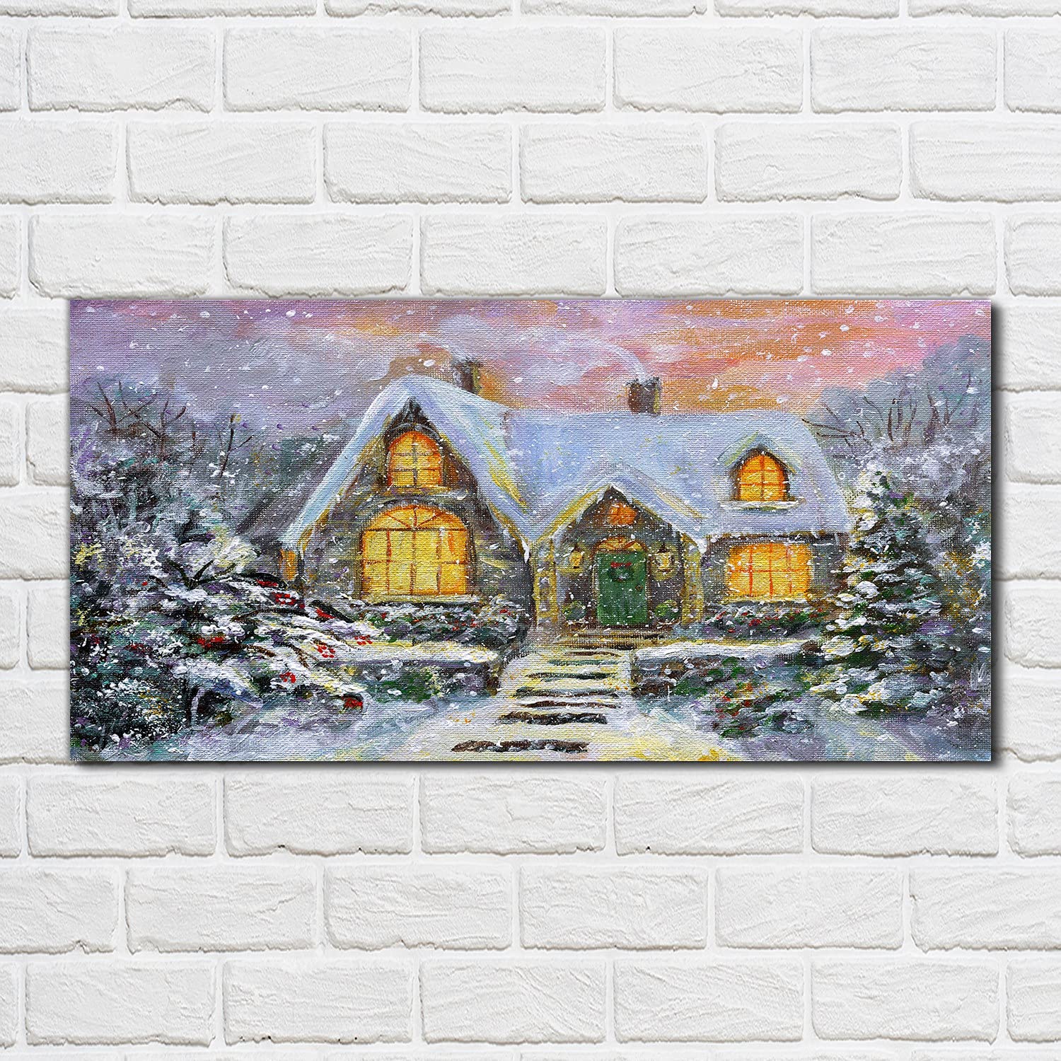 Coloray Pintura Vidrio Acrílico 100x50cm Sala De Estar Cocina Cuadro De Pared De Arte De Vidrio Acryl Mural - Nieve Invierno Vacaciones Casa