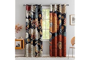 Black Boho Floral 100% Blackout Curtains for Bedroom 96 inch Long