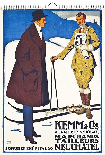 Wall Calendar 2020 [12 pages 20x30cm] Carl Moos Ski Sport Vintage European Travel Poster Ads