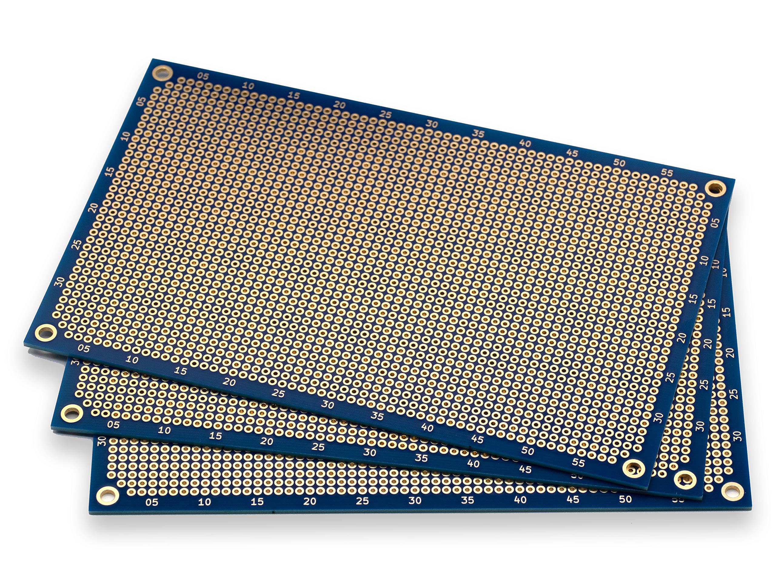 Scheda perforata Premium (3 pezzi) | piastra perforata | scheda stampata | scheda perforata | scheda prototipo PCB | scheda europea | 160 x 100 mm | double face | pastiglie rotonde | blu |